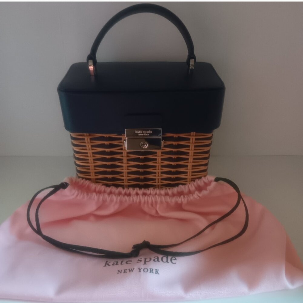 KATE SPADE NEW YORK VOYAGE WICKER TOP HANDLE BAG  BLAZER BLUE ITALIAN LEATHER - Picture 10 of 10
